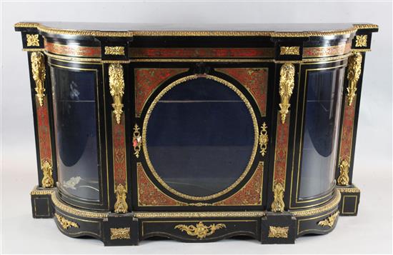 A Victorian ebonised and red boulle work ormolu mounted credenza, W.6ft D.1ft 5in. H.3ft 6in.